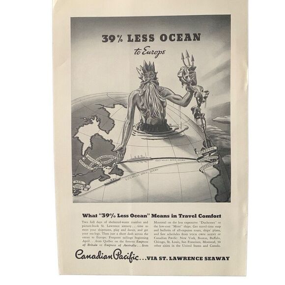 Vintage 1935 Canadian Pacific 39% Less Ocean Ad Advertisement - Picture 1 of 5